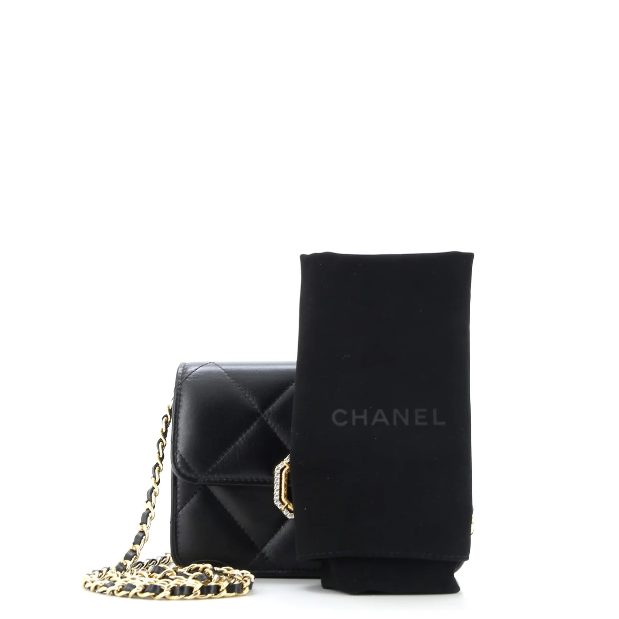 Crystal Geometric Frame CC Clutch with Chain Quilted Calfskin - Deep Luxury