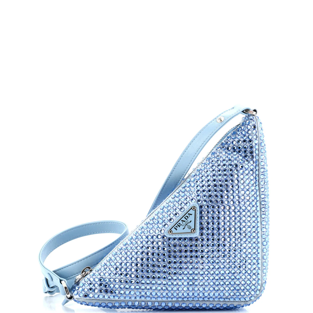 Triangle Top Handle Pouch Bag Crystal Embellished Satin Mini - Deep Luxury