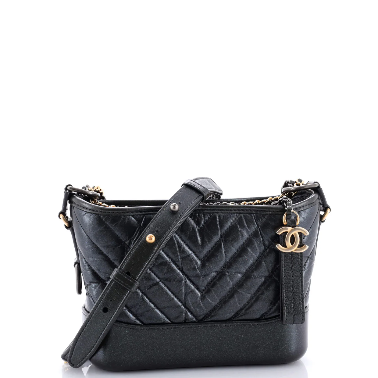 Gabrielle Hobo Chevron Metallic Aged Calfskin Small - Deep Luxury