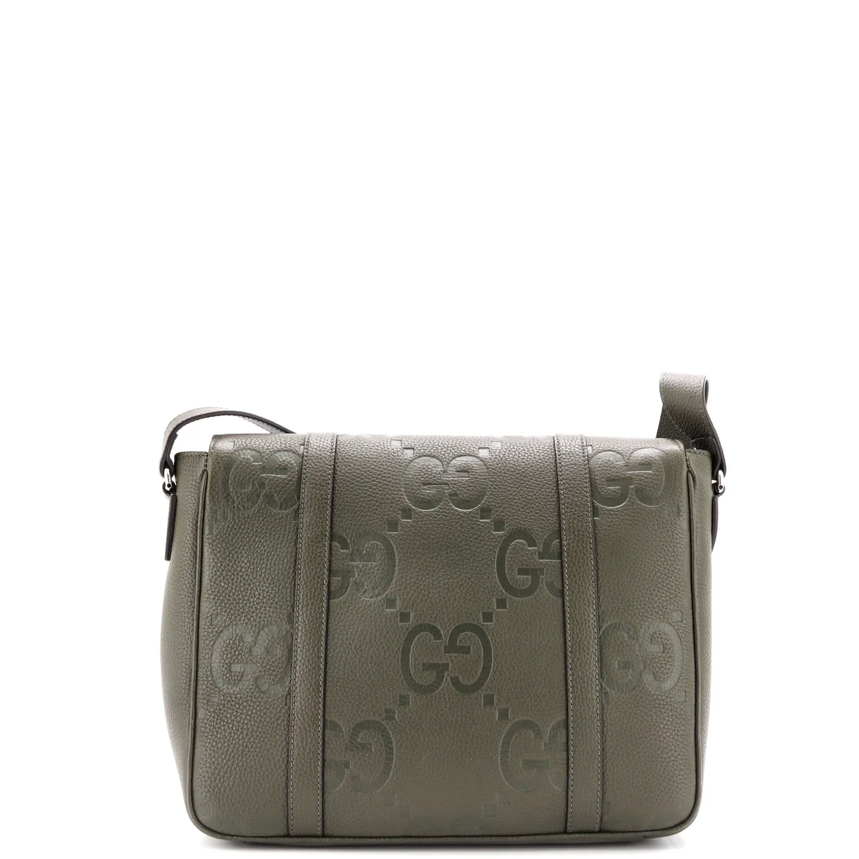 Double Belt Flap Messenger Bag Jumbo GG Embossed Leather Medium - Deep Luxury