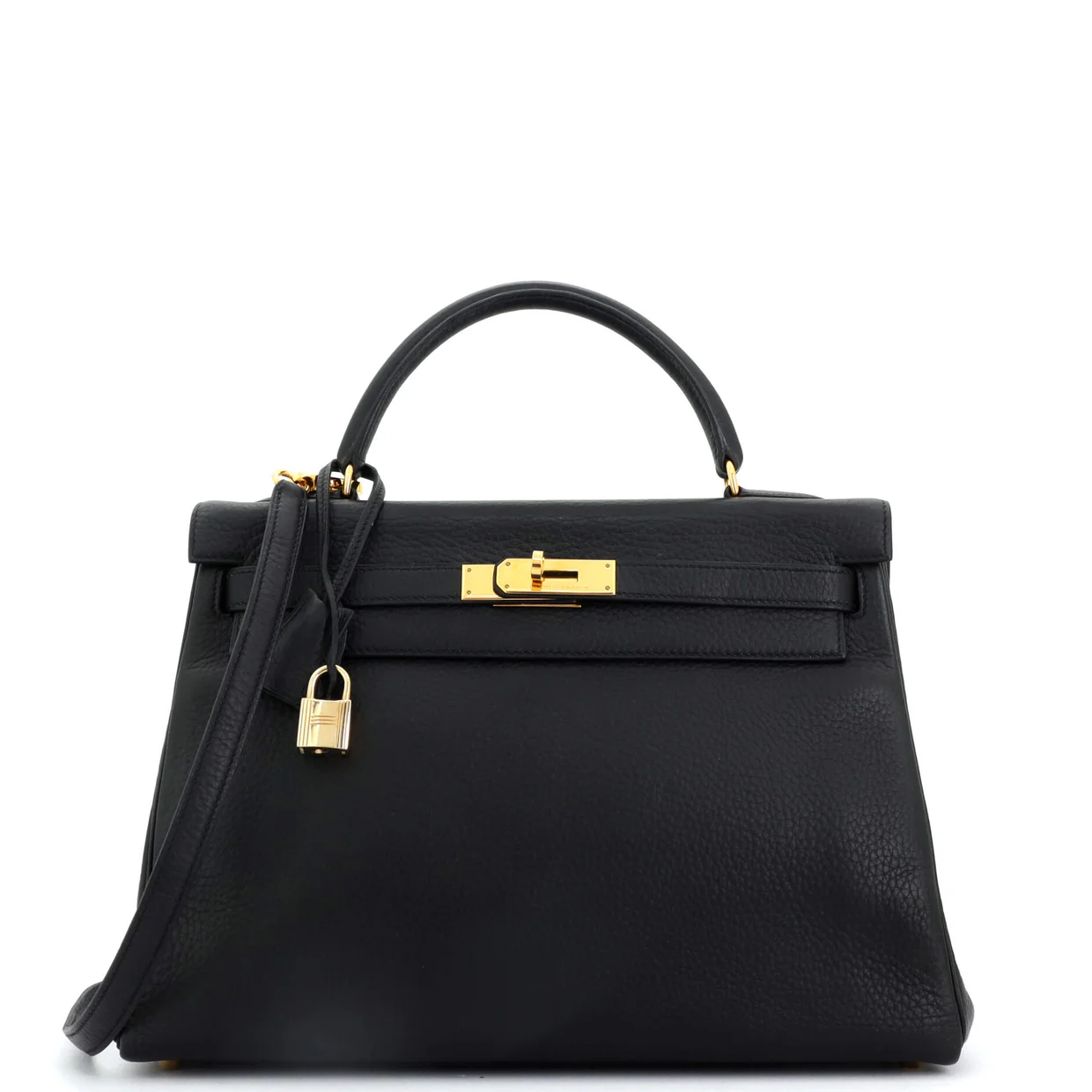 Kelly Handbag Noir Clemence with Gold Hardware 32 - Deep Luxury