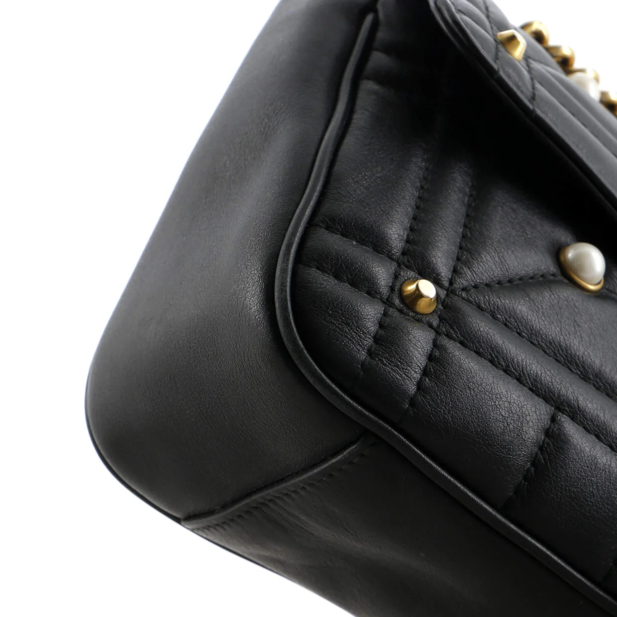 Pearly GG Marmont Flap Bag Embellished Matelasse Leather Small - Deep Luxury