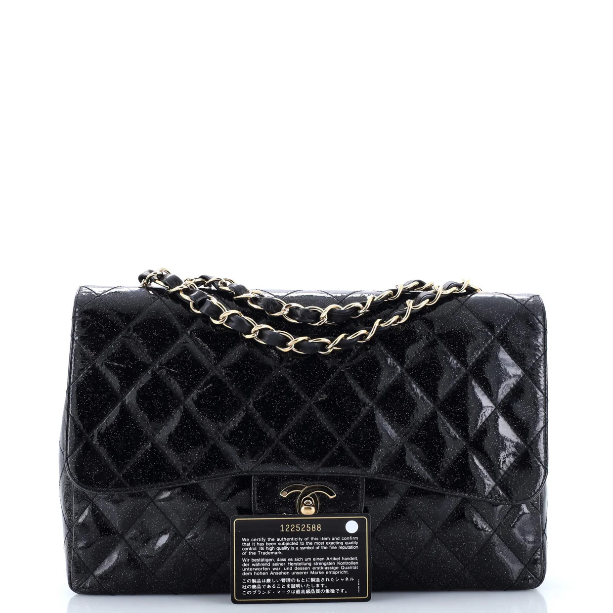 Vintage Classic Single Flap Bag Quilted Glitter Patent Jumbo - Deep Luxury