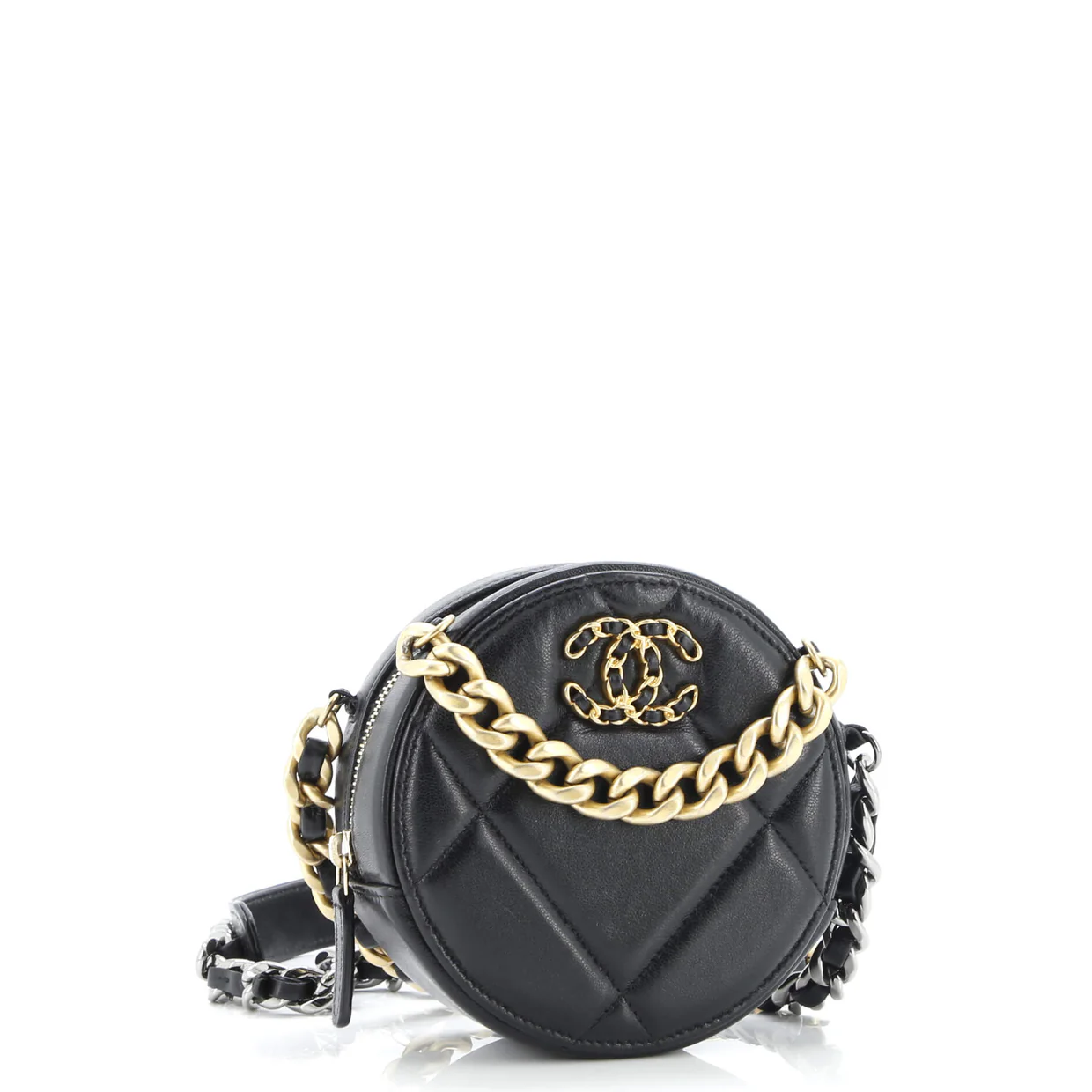 19 Round Clutch with Chain Quilted Leather - Deep Luxury
