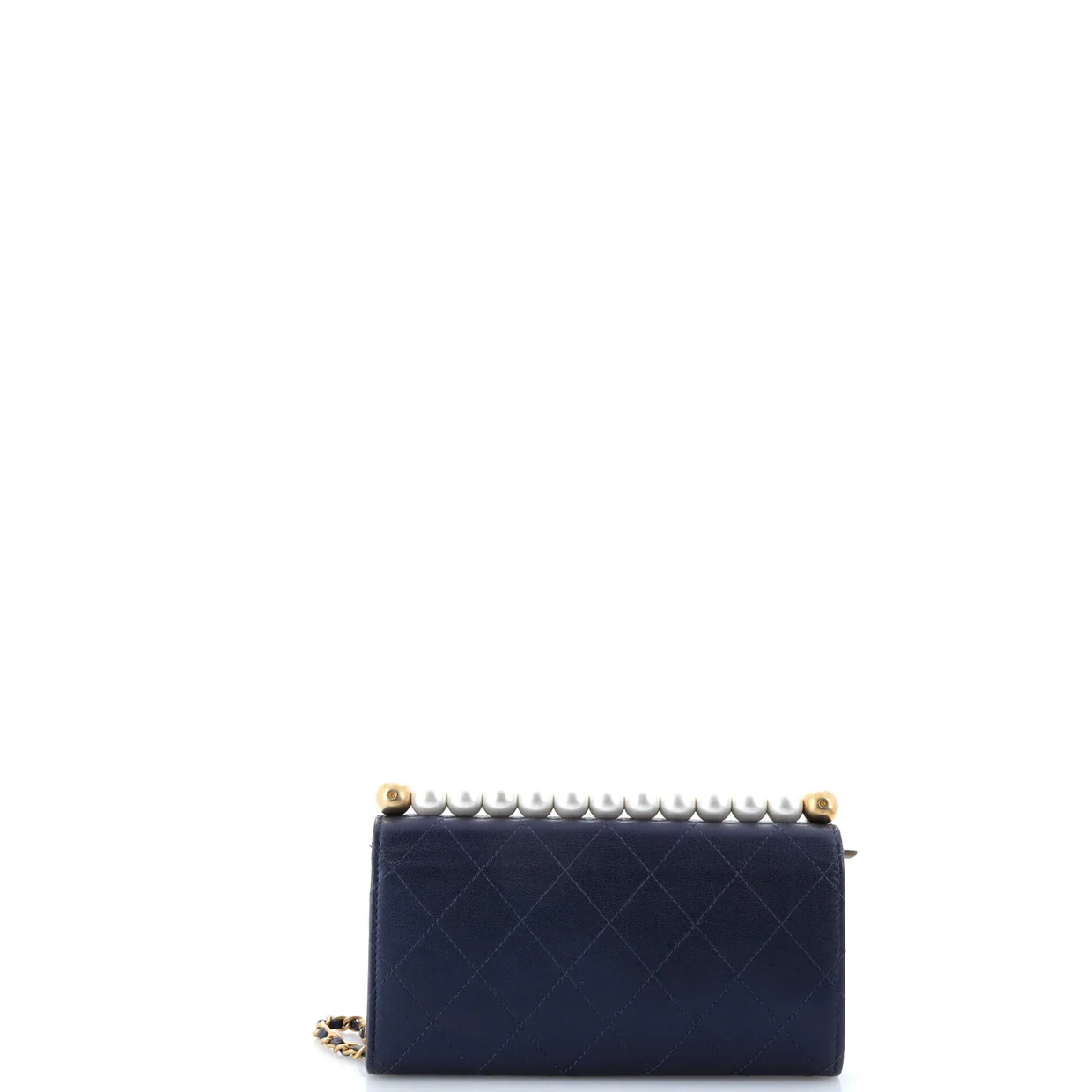 Chic Pearls Clutch with Chain Quilted Goatskin - Deep Luxury