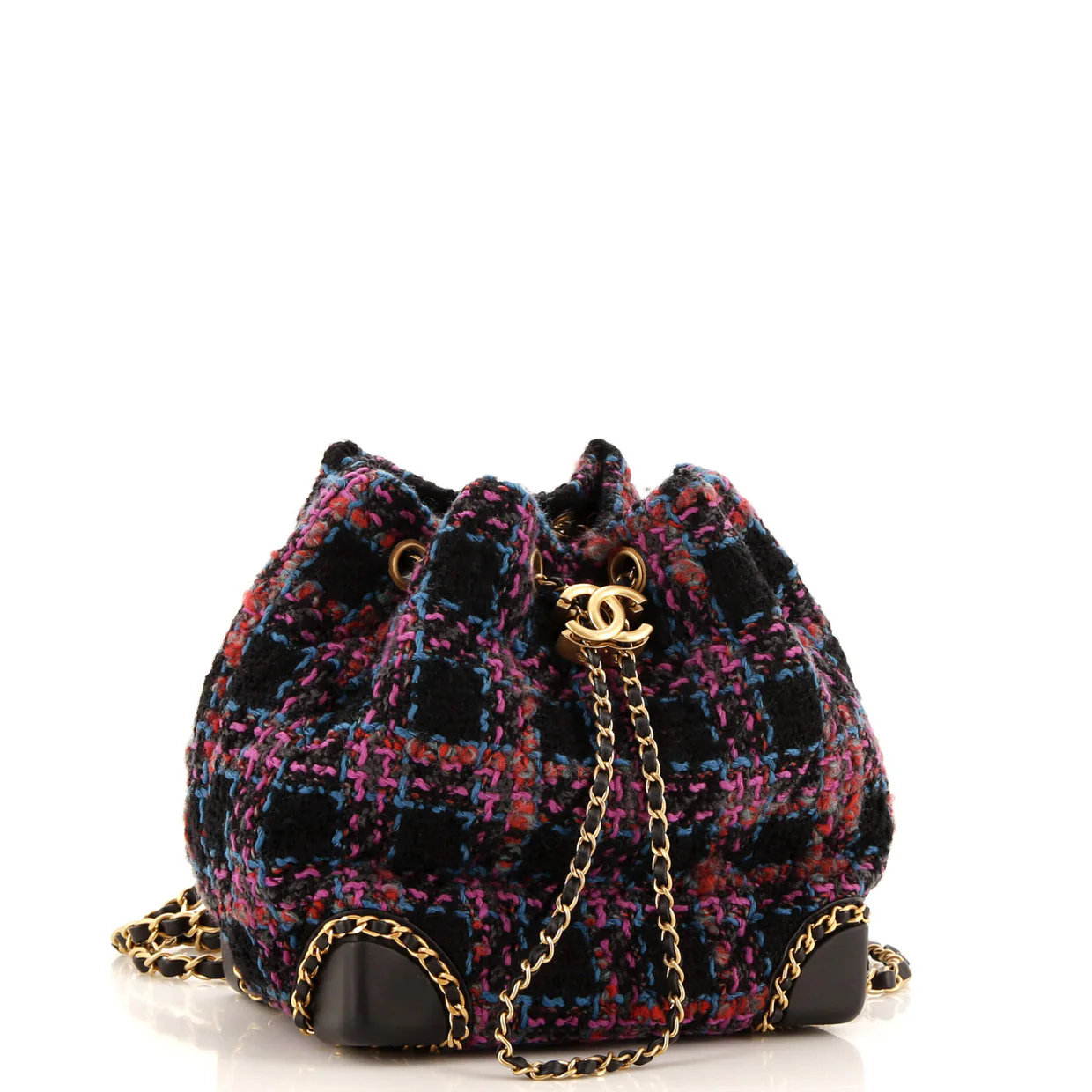 Chained Drawstring CC Bucket Backpack Quilted Tweed Small - Deep Luxury