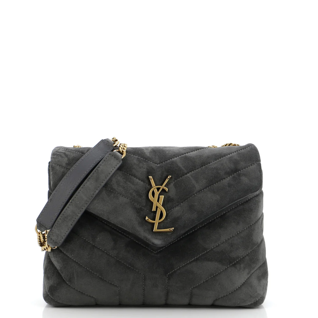 Loulou Shoulder Bag Matelasse Chevron Suede Small - Deep Luxury