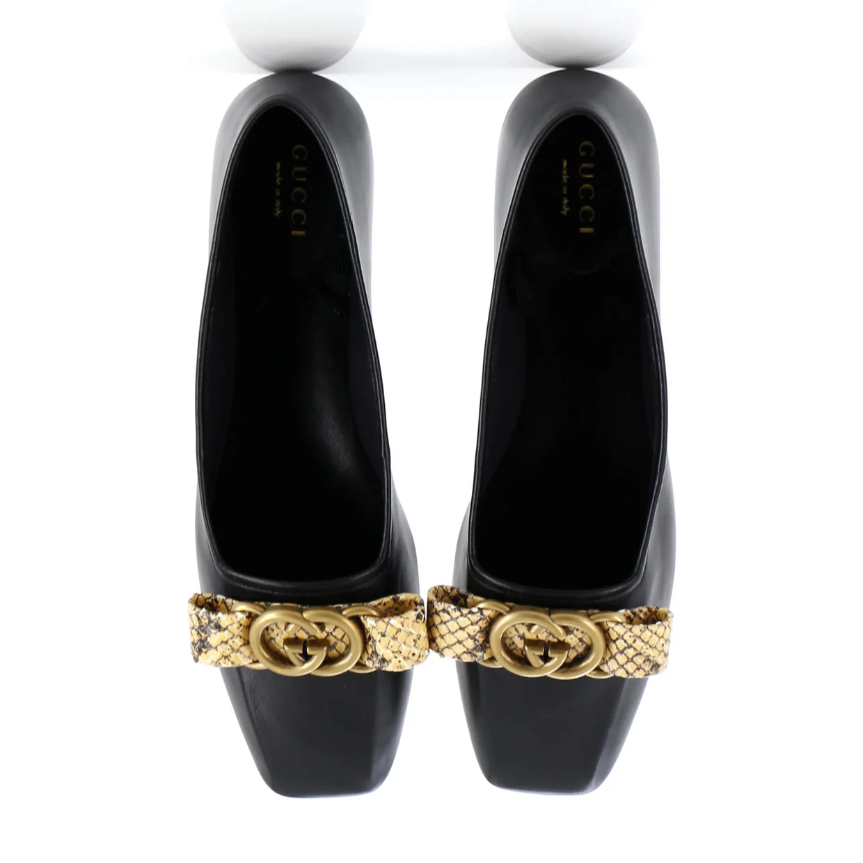 Women's Evi Interlocking G Ballet Flats Leather with Python - Deep Luxury