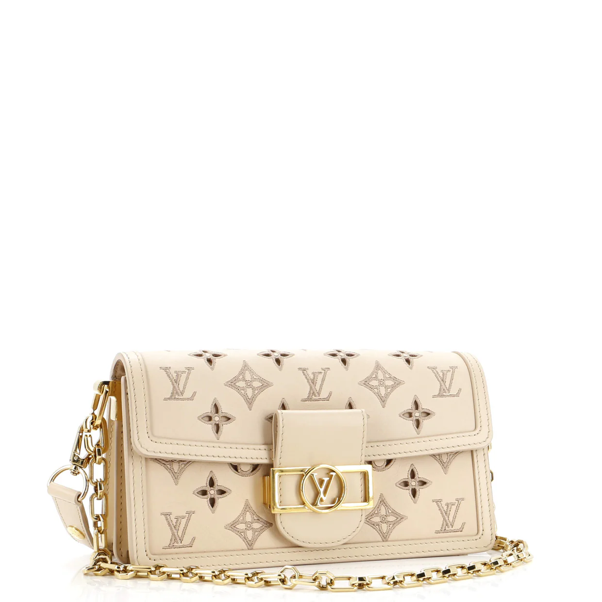 Dauphine Shoulder Bag Monogram Cutout Broderie Leather East West - Deep Luxury