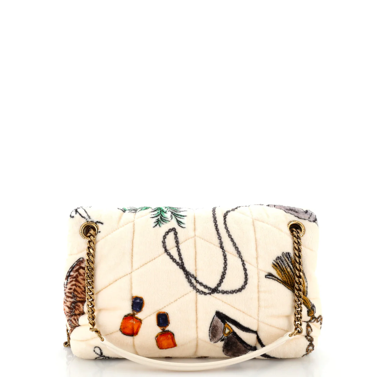 Loulou Puffer Shoulder Bag Quilted Printed Terry Cloth Small - Deep Luxury