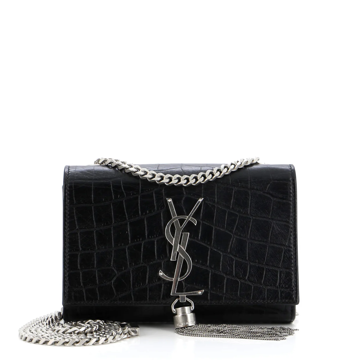 Classic Monogram Tassel Crossbody Bag Crocodile Embossed Leather Small - Deep Luxury