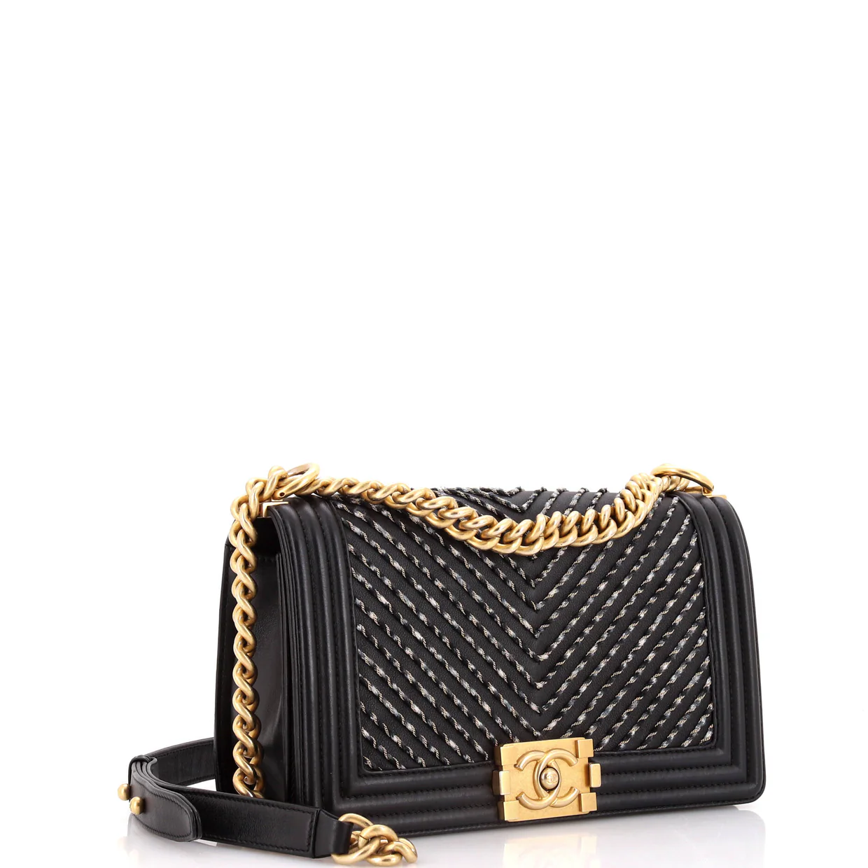 By The Sea Boy Flap Bag Chevron Embroidered Calfskin Old Medium - Deep Luxury