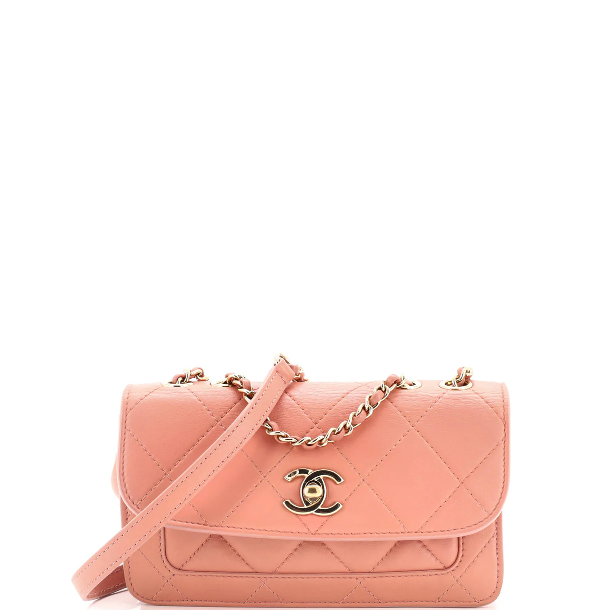 CC Front Pocket Flap Bag Stitched Calfskin Small - Deep Luxury