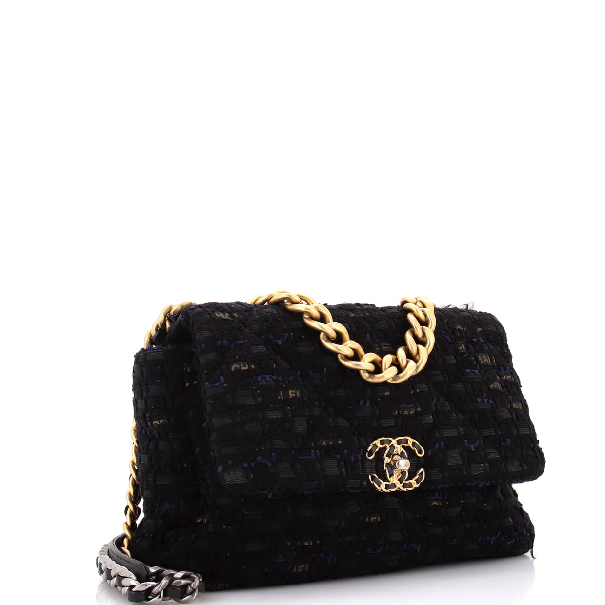 19 Flap Bag Quilted Tweed and Ribbon Large - Deep Luxury