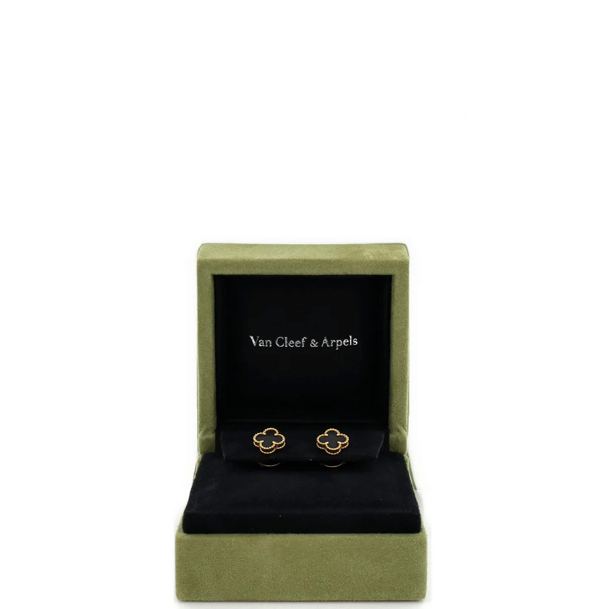 Sweet Alhambra Stud Earrings 18K Yellow Gold and Onyx - Deep Luxury