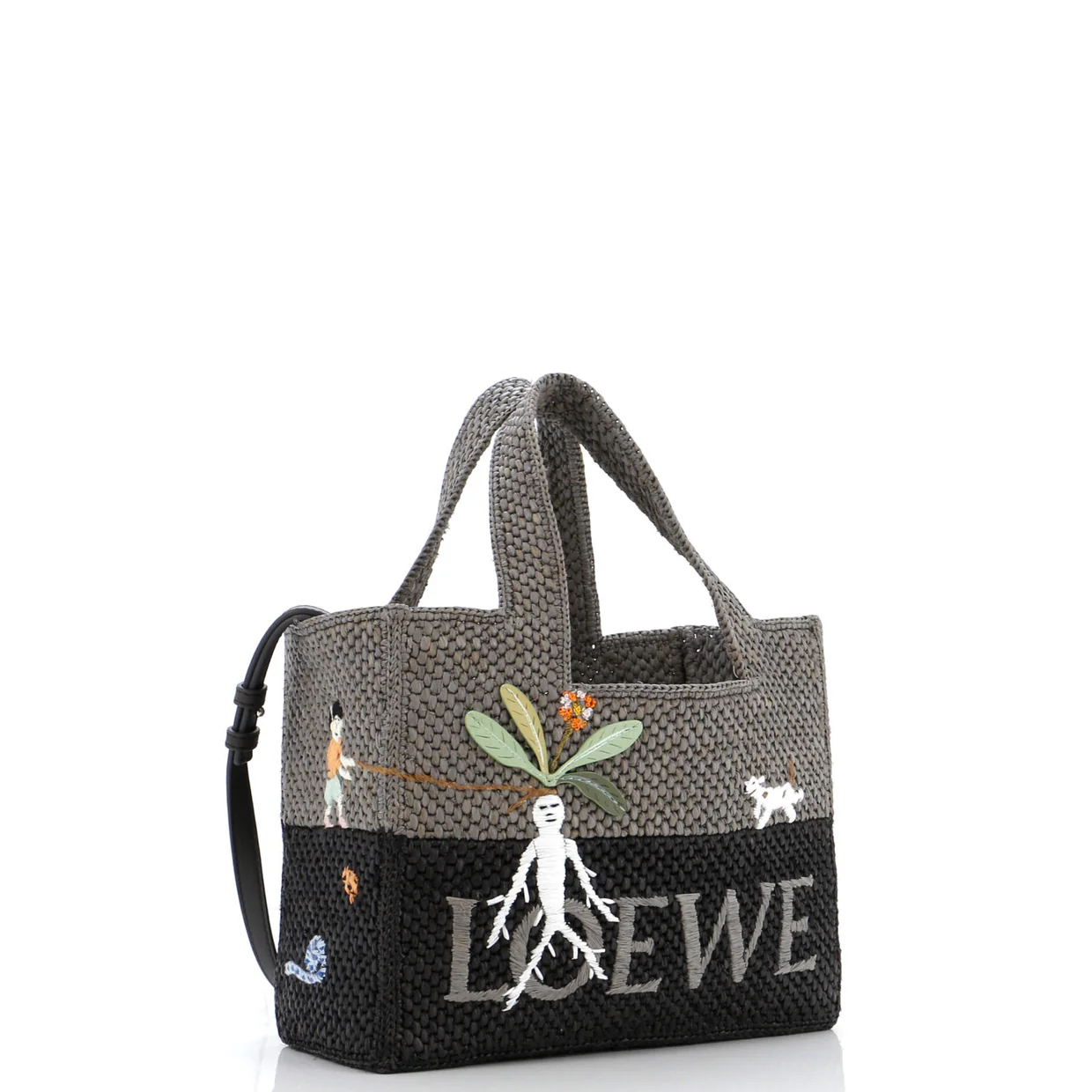 Embroidered Logo Convertible Tote Raffia Small - Deep Luxury
