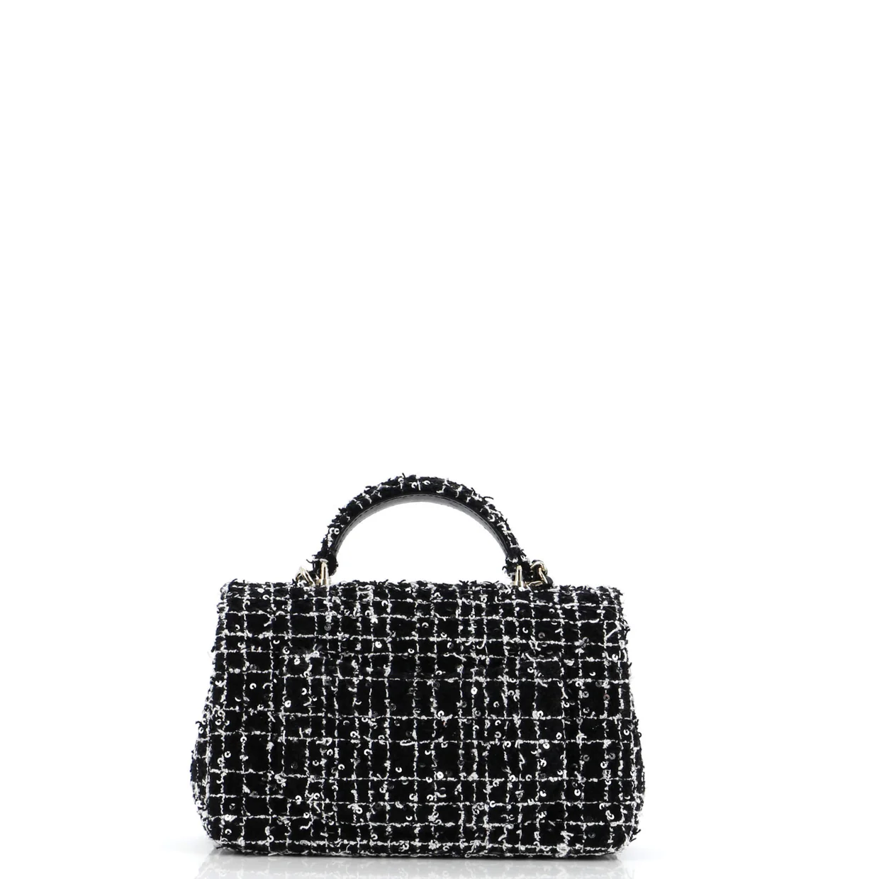 Classic Single Flap Top Handle Bag Quilted Tweed with Sequins Mini - Deep Luxury