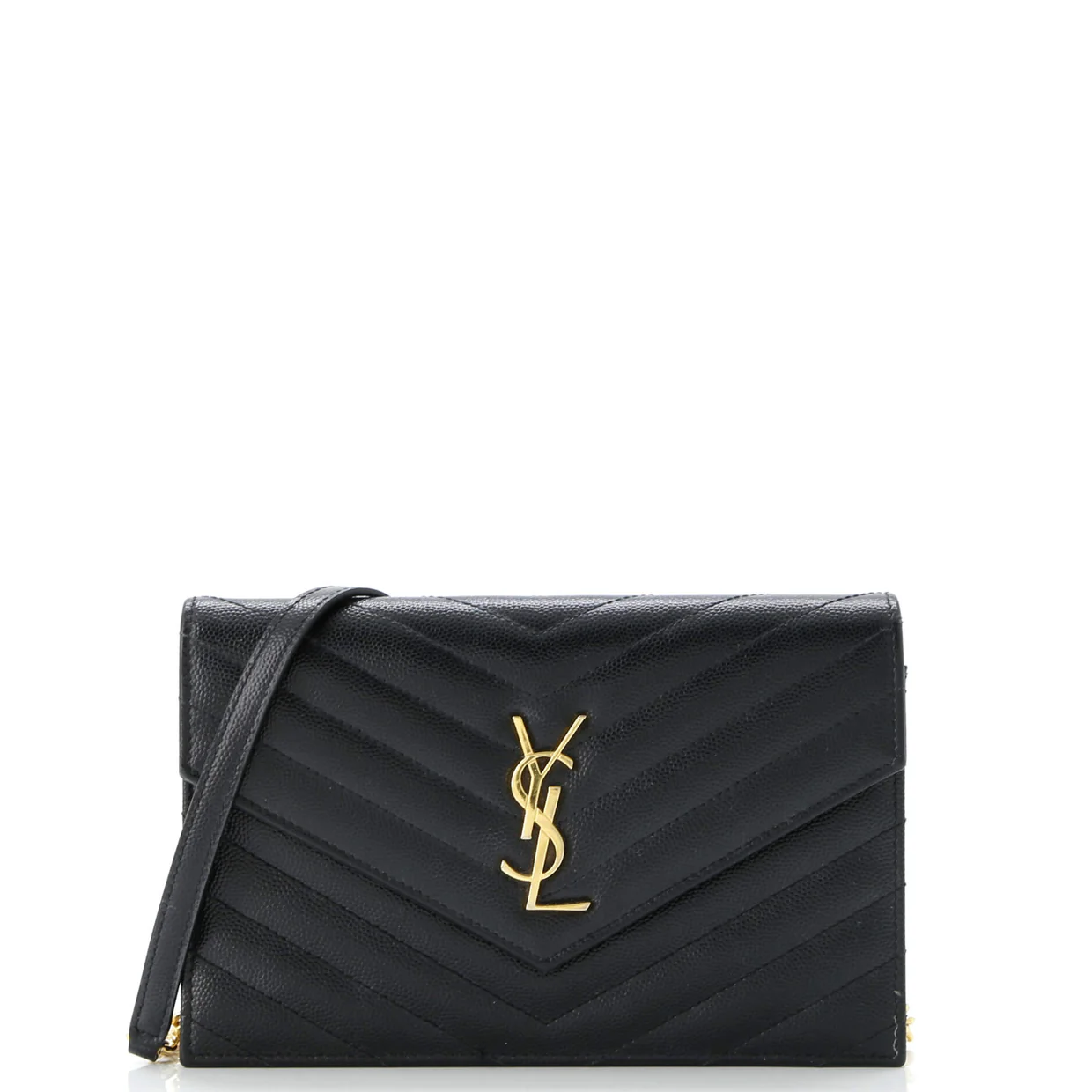 Classic Monogram Wallet on Chain Matelasse Chevron Leather Small - Deep Luxury