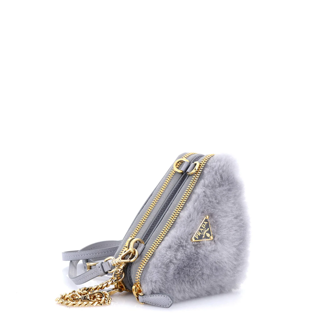 Triangle Crossbody Pouch Shearling and Saffiano Leather Mini - Deep Luxury