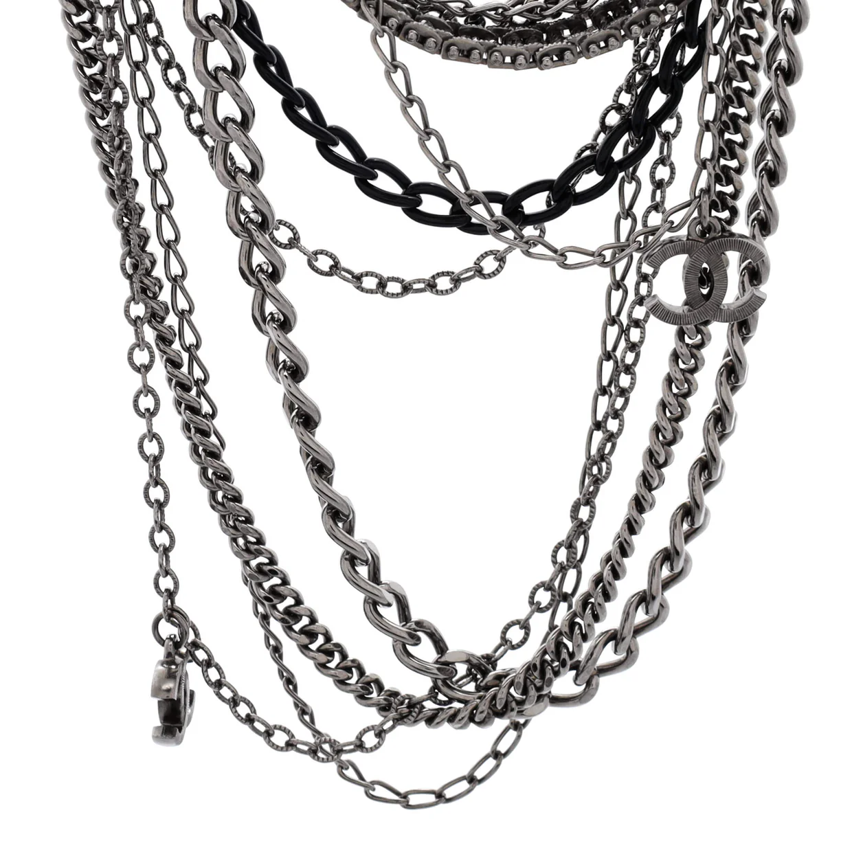 CC Multistrand Loop Chain Necklace Metal and Enamel with Crystals - Deep Luxury