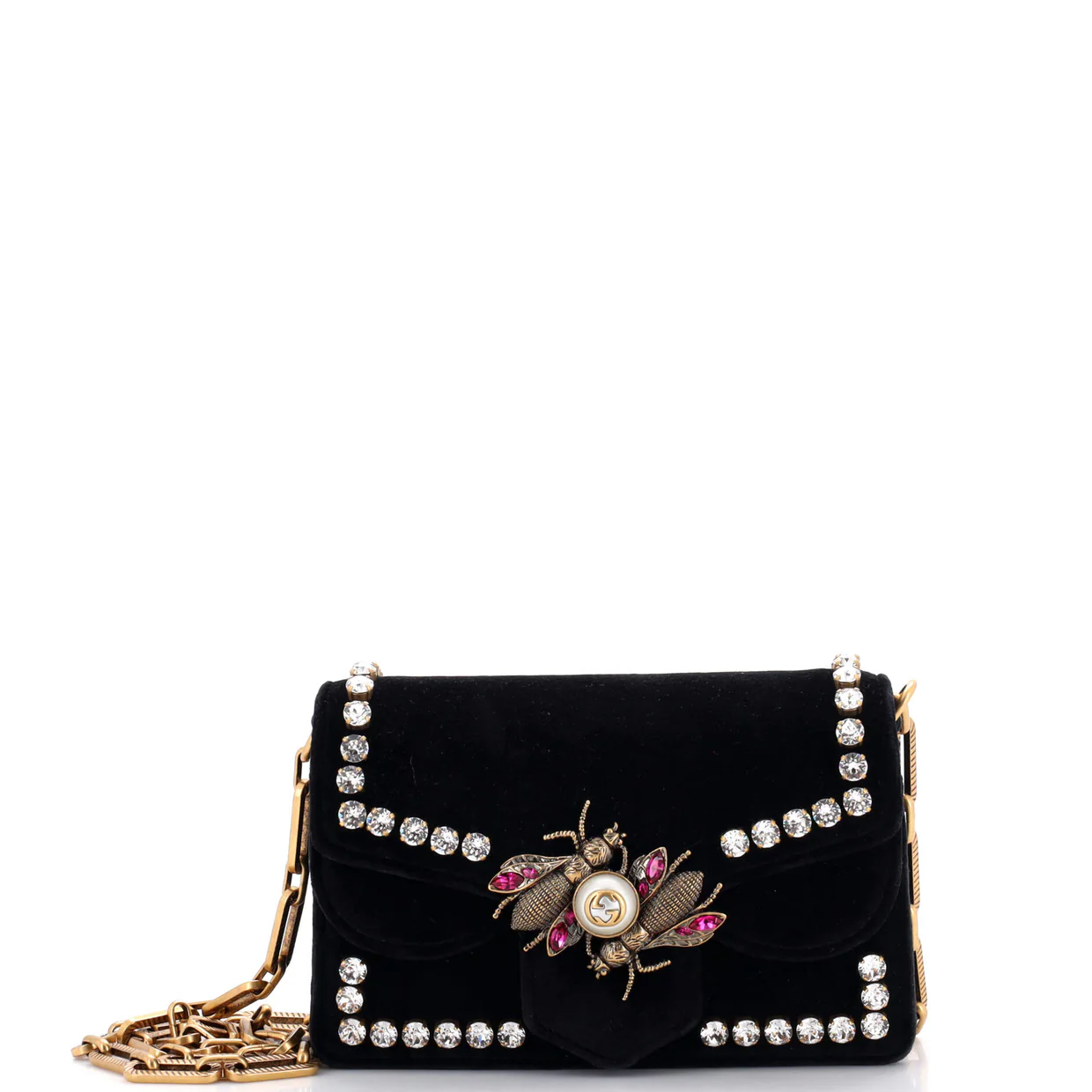 Broadway Pearly Bee Shoulder Bag Crystal Embellished Velvet Mini - Deep Luxury