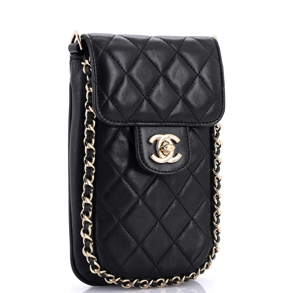Chain Around Phone Holder Crossbody Bag Quilted Lambskin - Deep Luxury
