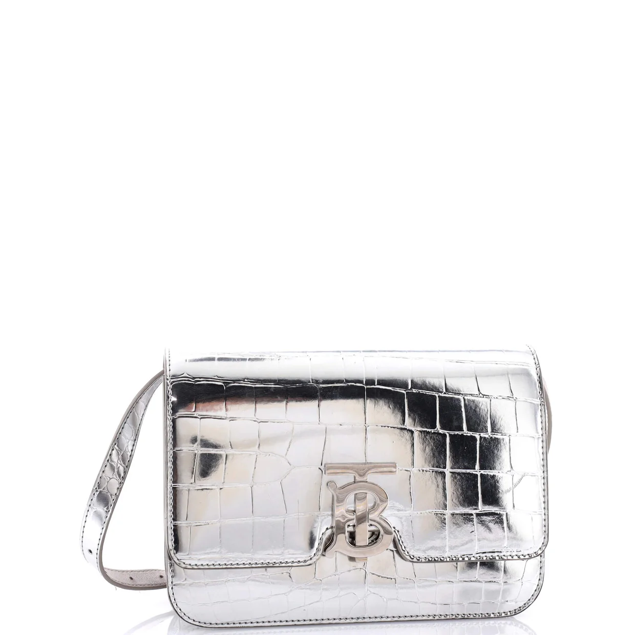 TB Flap Bag Embossed Metallic Leather Small - Deep Luxury