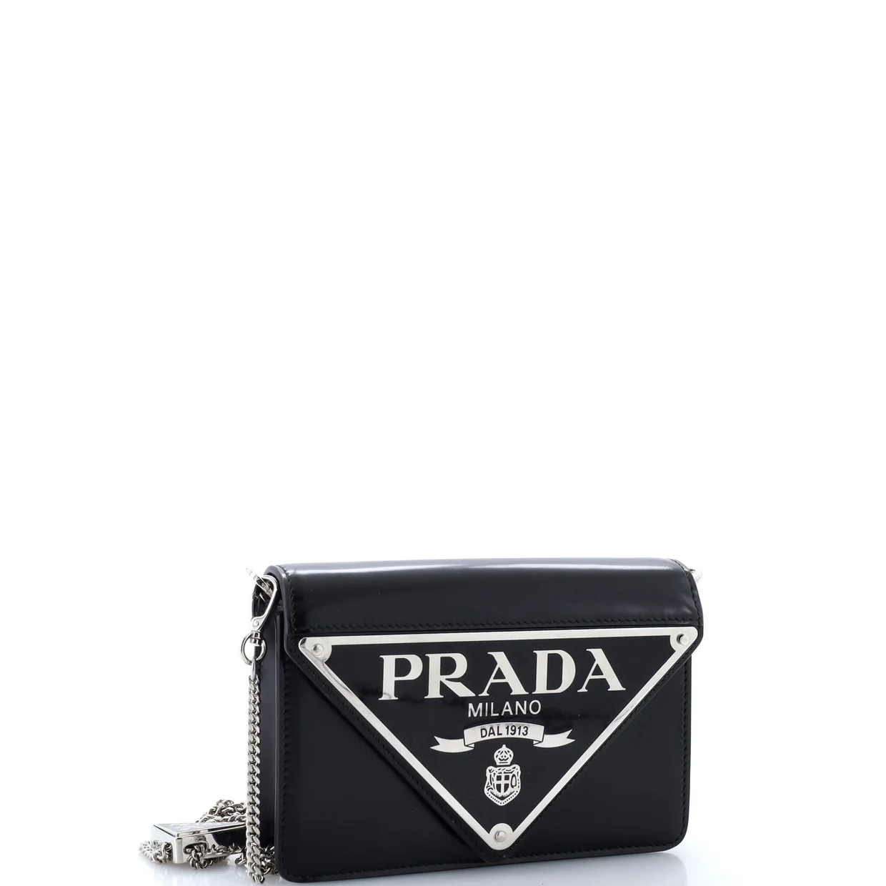Maxi Triangle Logo Chain Flap Bag Brushed Leather Small - Deep Luxury