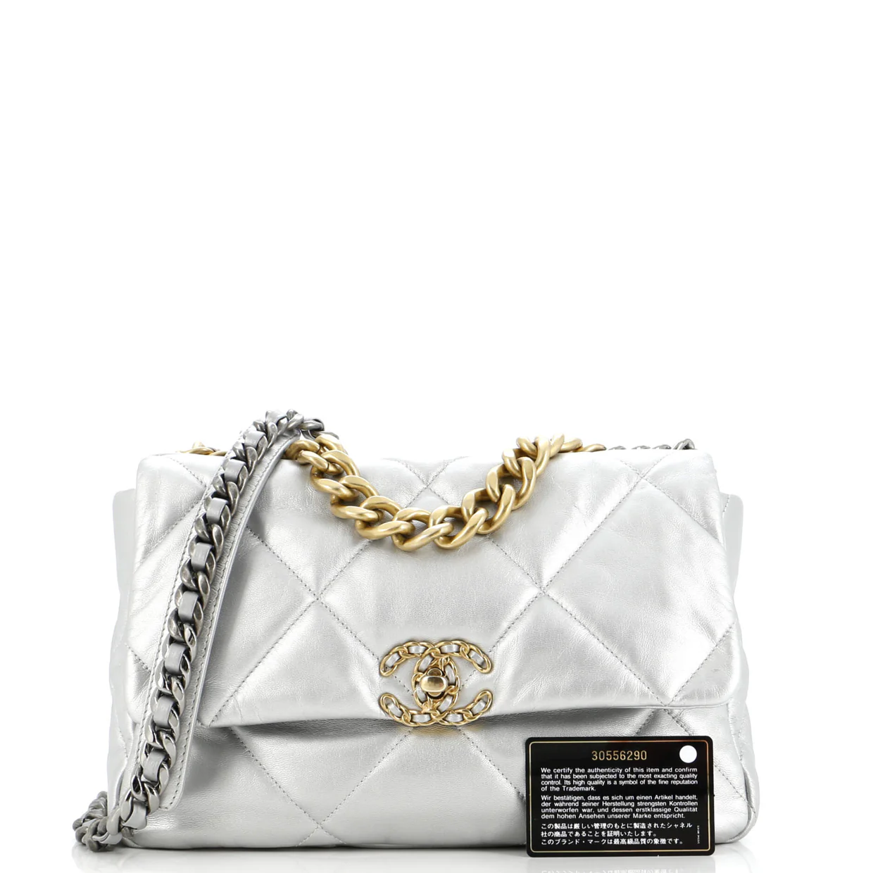 19 Flap Bag Stitched Metallic Goatskin Medium - Deep Luxury