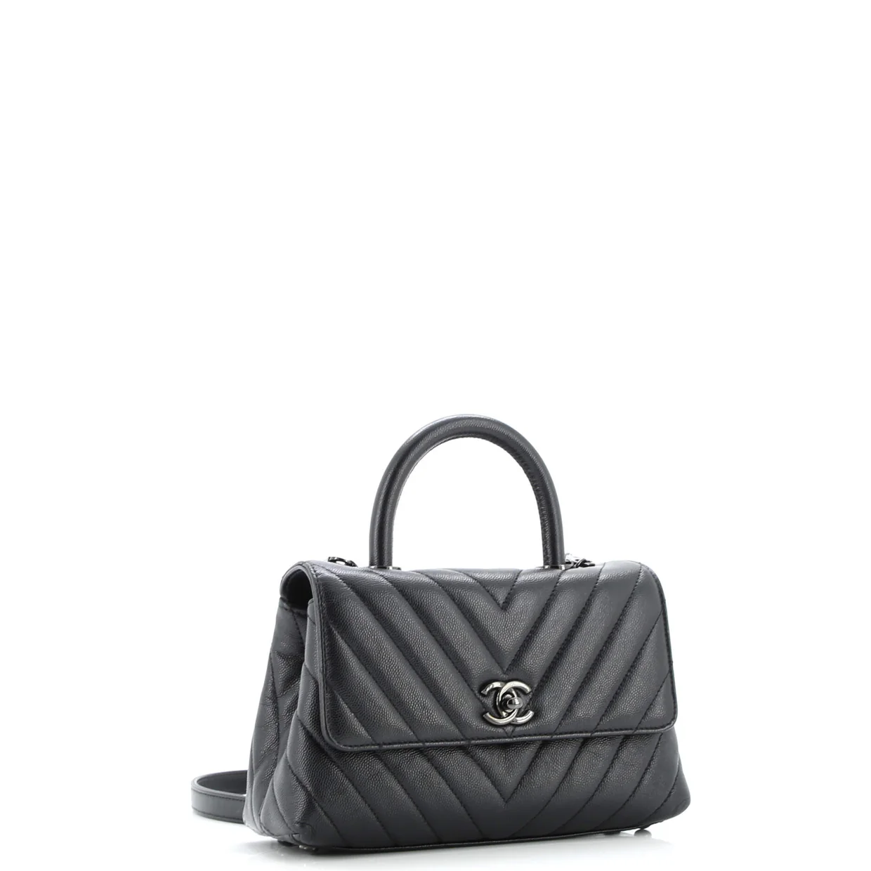 So Black Coco Top Handle Bag Chevron Caviar Mini - Deep Luxury