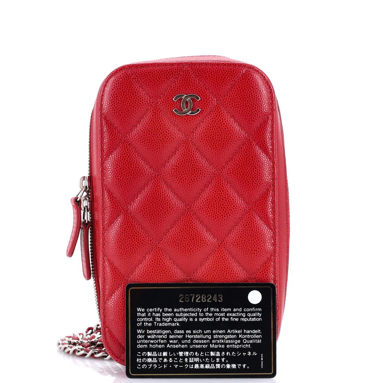 Zip Around Phone Case with Chain Quilted Caviar - Deep Luxury