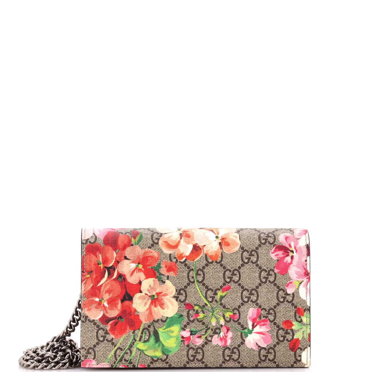 Chain Wallet Blooms Print GG Coated Canvas - Deep Luxury