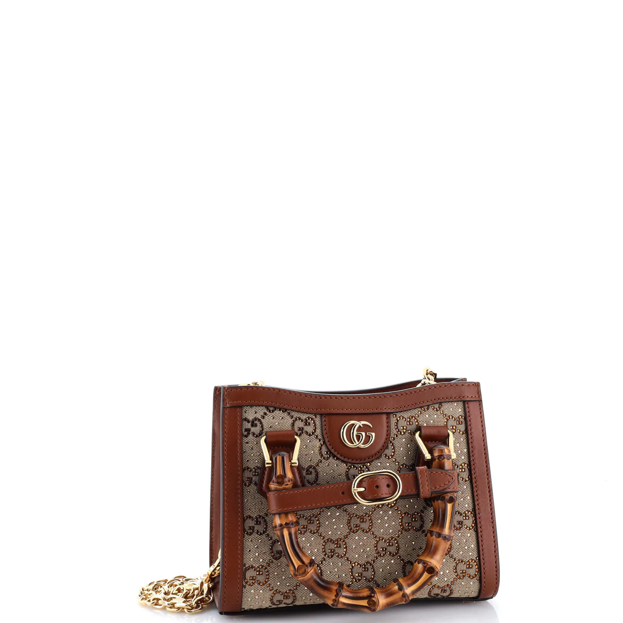 Diana NM Bamboo Handle Tote Crystal Embellished GG Canvas Mini - Deep Luxury