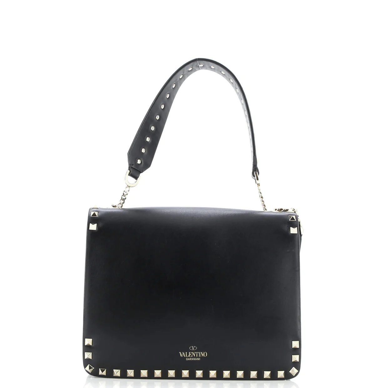 Rockstud Flip Lock Flap Top Handle Bag Leather Small - Deep Luxury