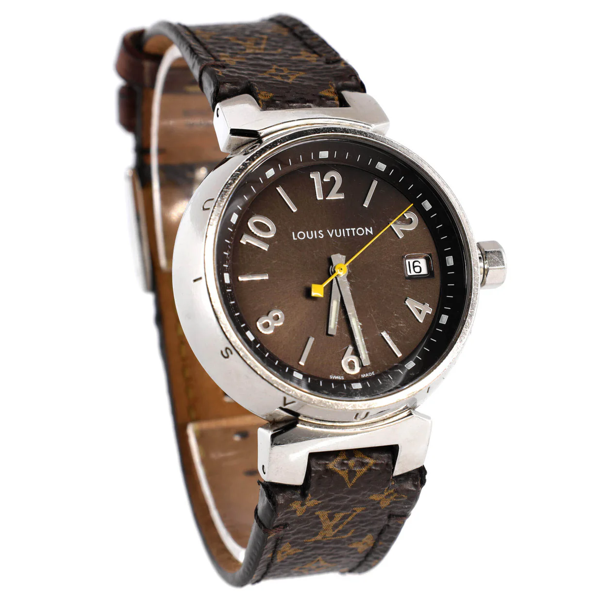 Tambour Quartz Watch Stainless Steel and Monogram Canvas 28 - Deep Luxury