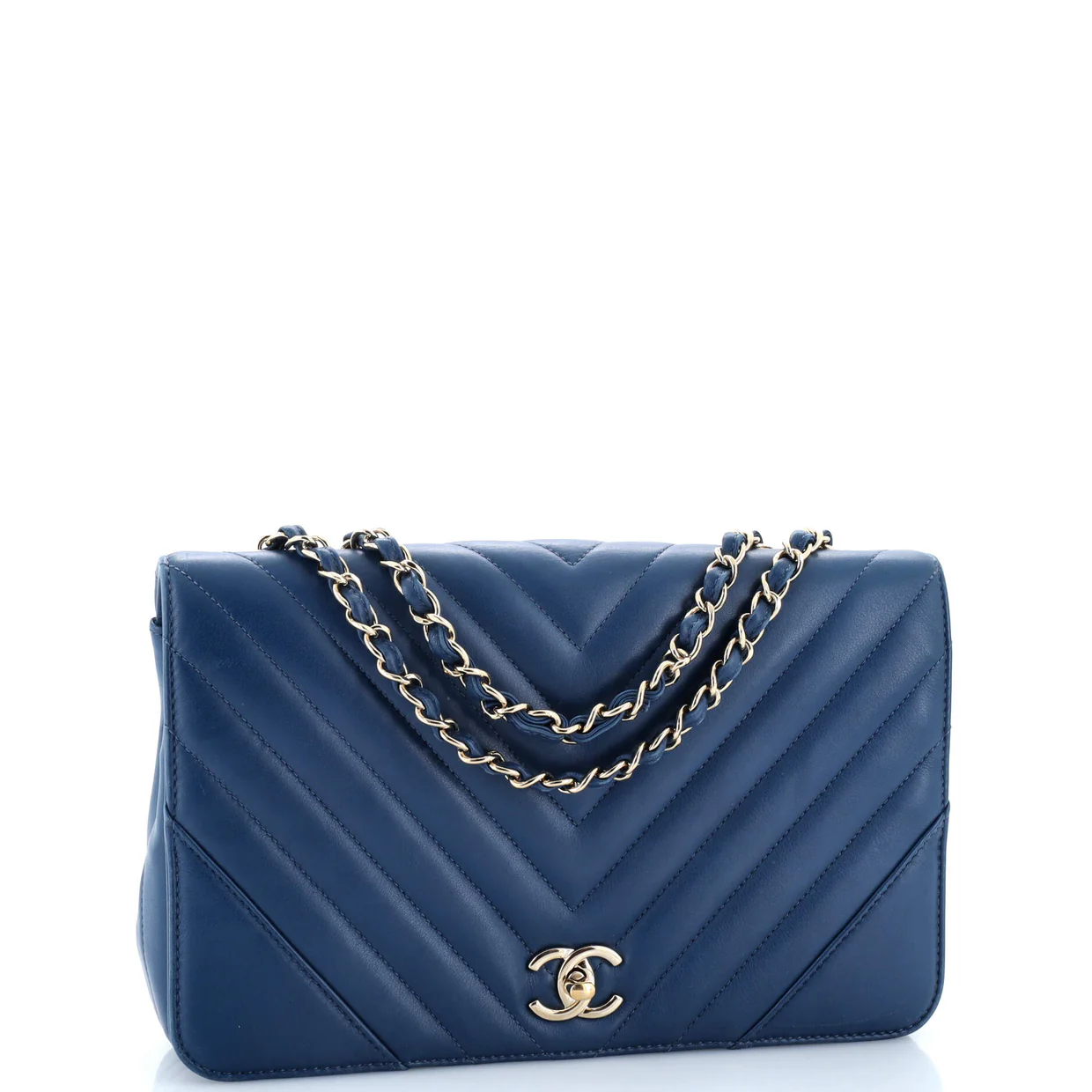 Statement Flap Bag Chevron Calfskin Medium - Deep Luxury