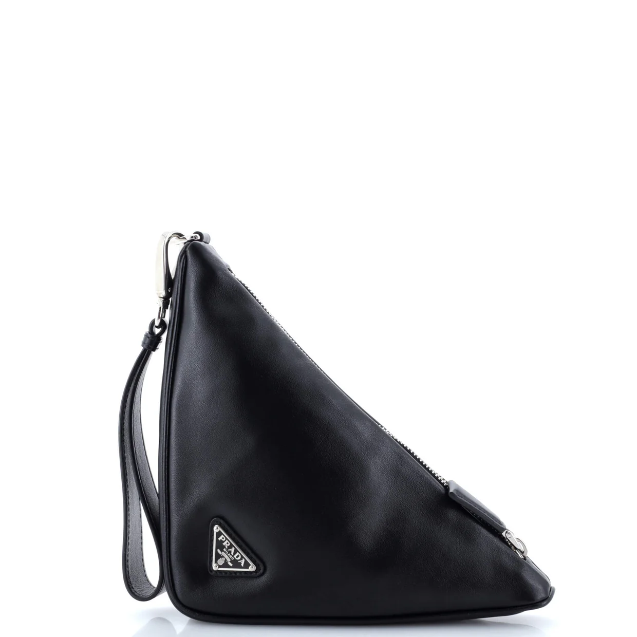 Triangle Logo Wristlet Pouch Embossed Leather - Deep Luxury