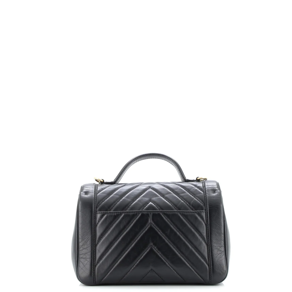 Top Handle Flap Bag Chevron Calfskin Small - Deep Luxury