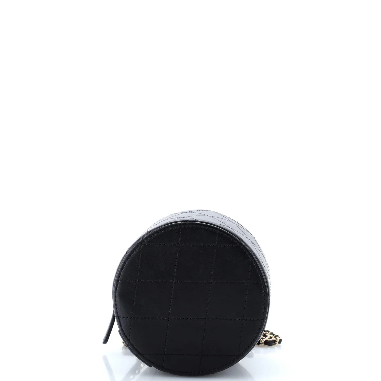 CC Round Vanity Case with Chain Quilted Lambskin Mini - Deep Luxury