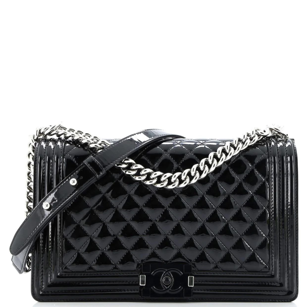 Boy Flap Bag Quilted Plexiglass Patent New Medium - Deep Luxury