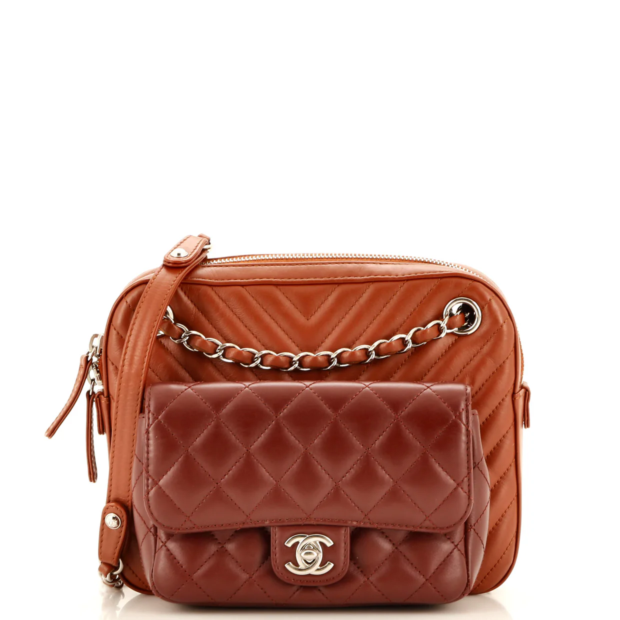 Paris-Hamburg Double Camera Case Bag Chevron and Diamond Quilted Calfskin Small - Deep Luxury