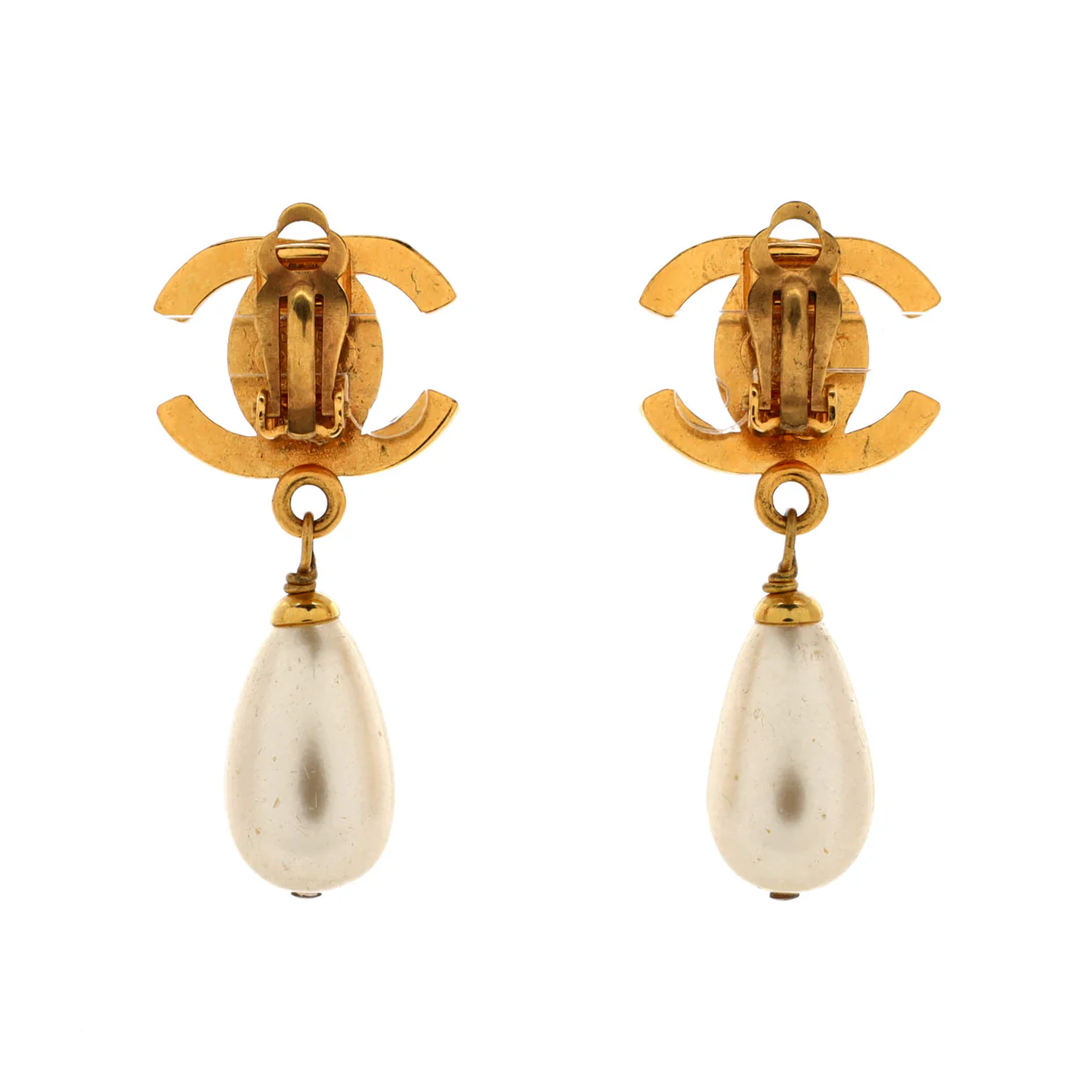 CC Teardrop Earrings Metal with Faux Pearls and Crystals - Deep Luxury