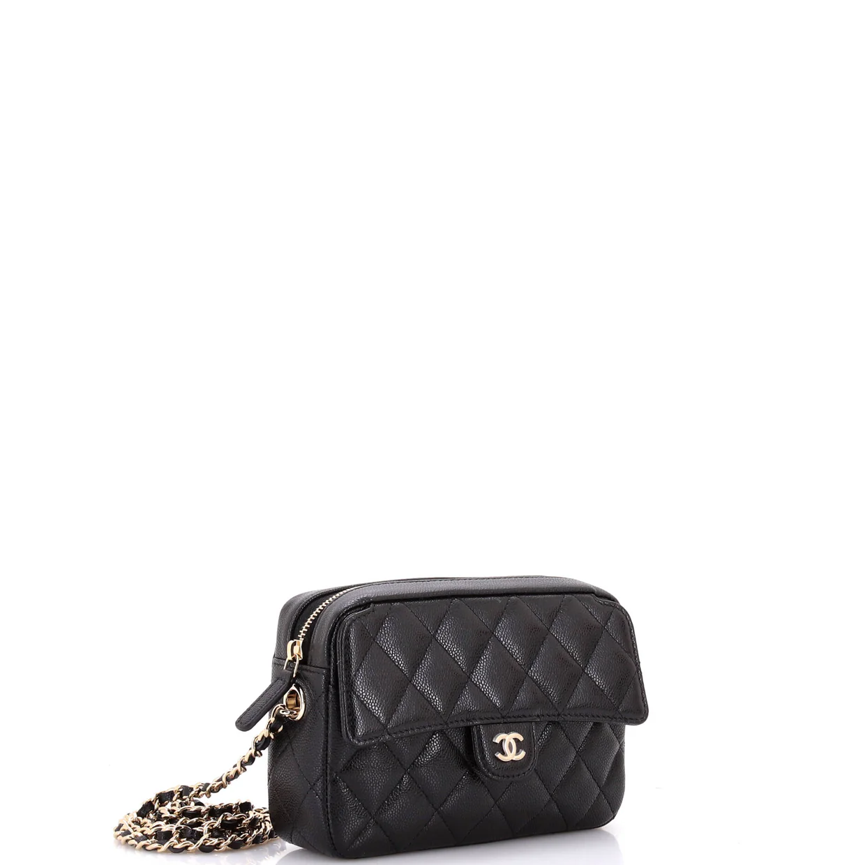 Classic Flap Phone Holder with Chain Quilted Caviar - Deep Luxury