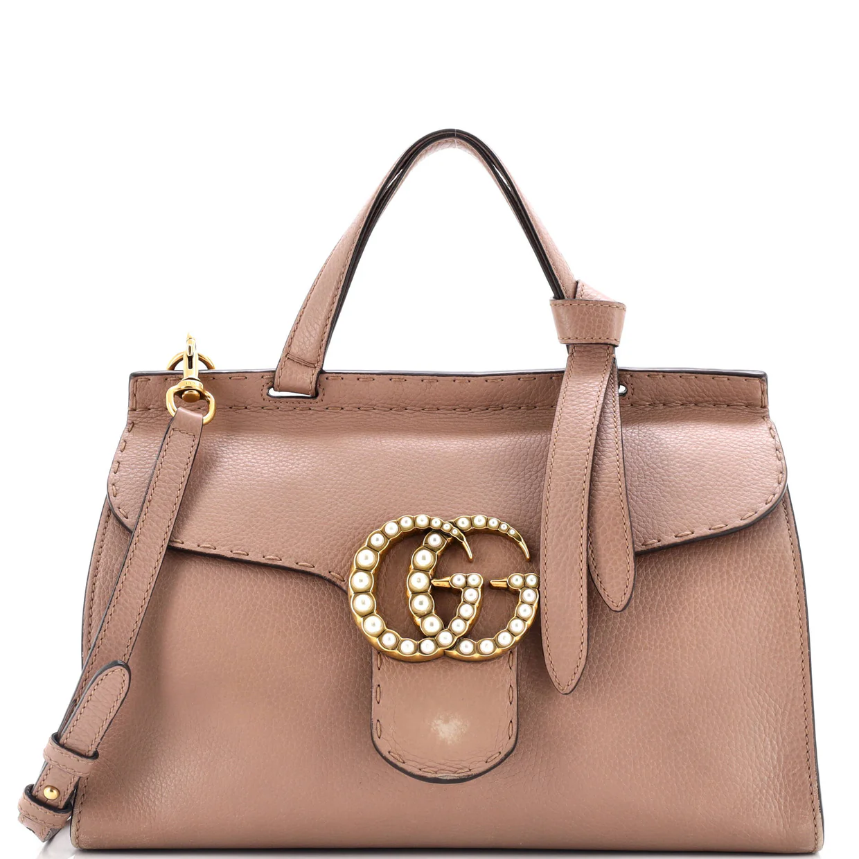 Pearly GG Marmont Top Handle Bag Leather Small - Deep Luxury