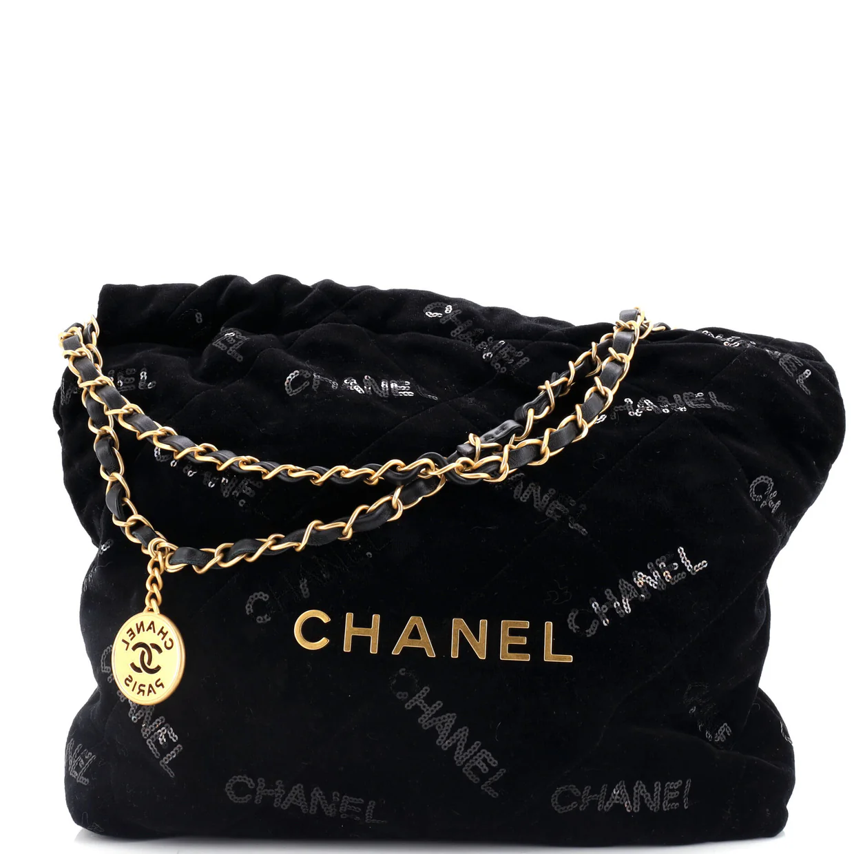 22 Chain Hobo Quilted Velvet with Sequins Small - Deep Luxury