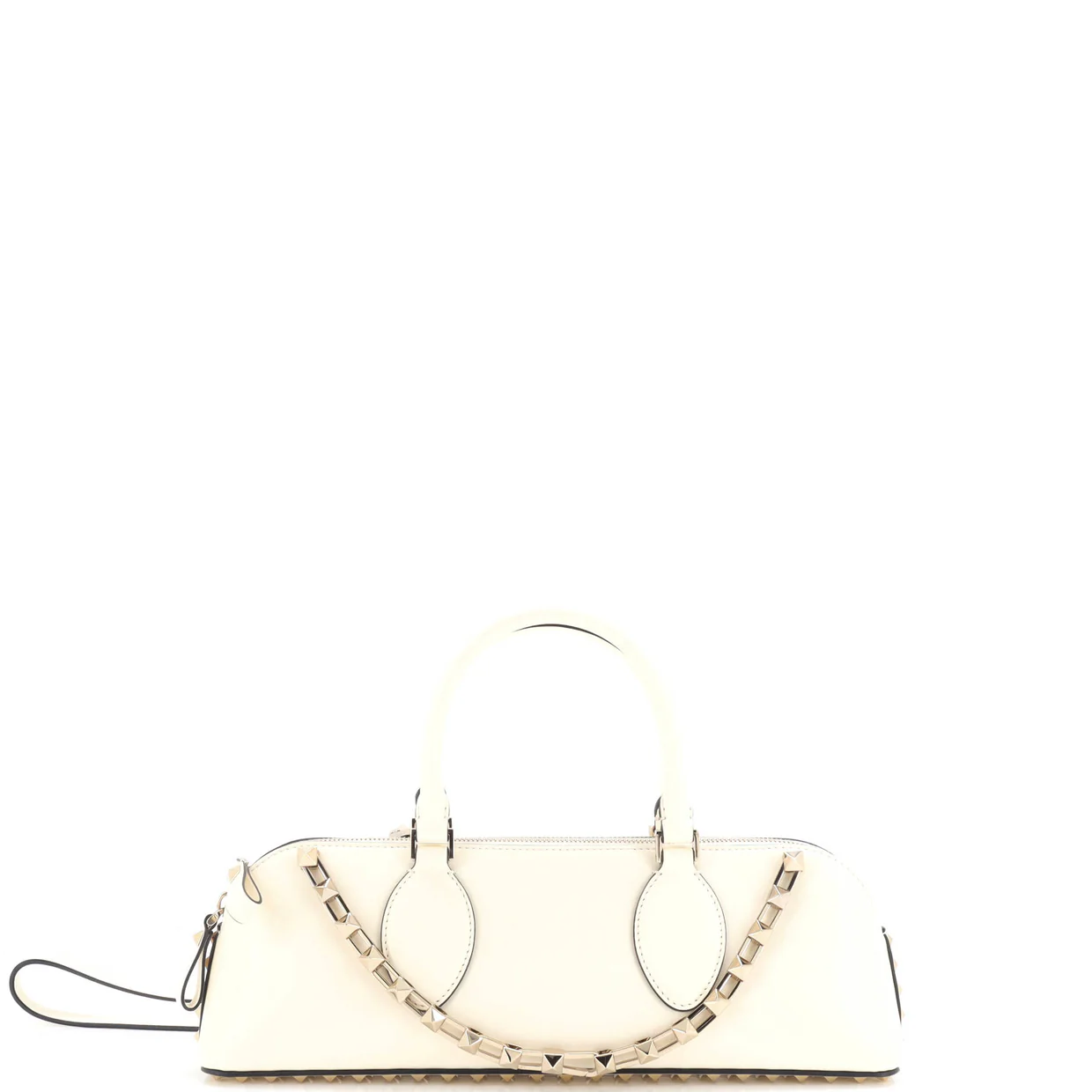 Rockstud Zip Up Top Handle Bag Leather East West - Deep Luxury