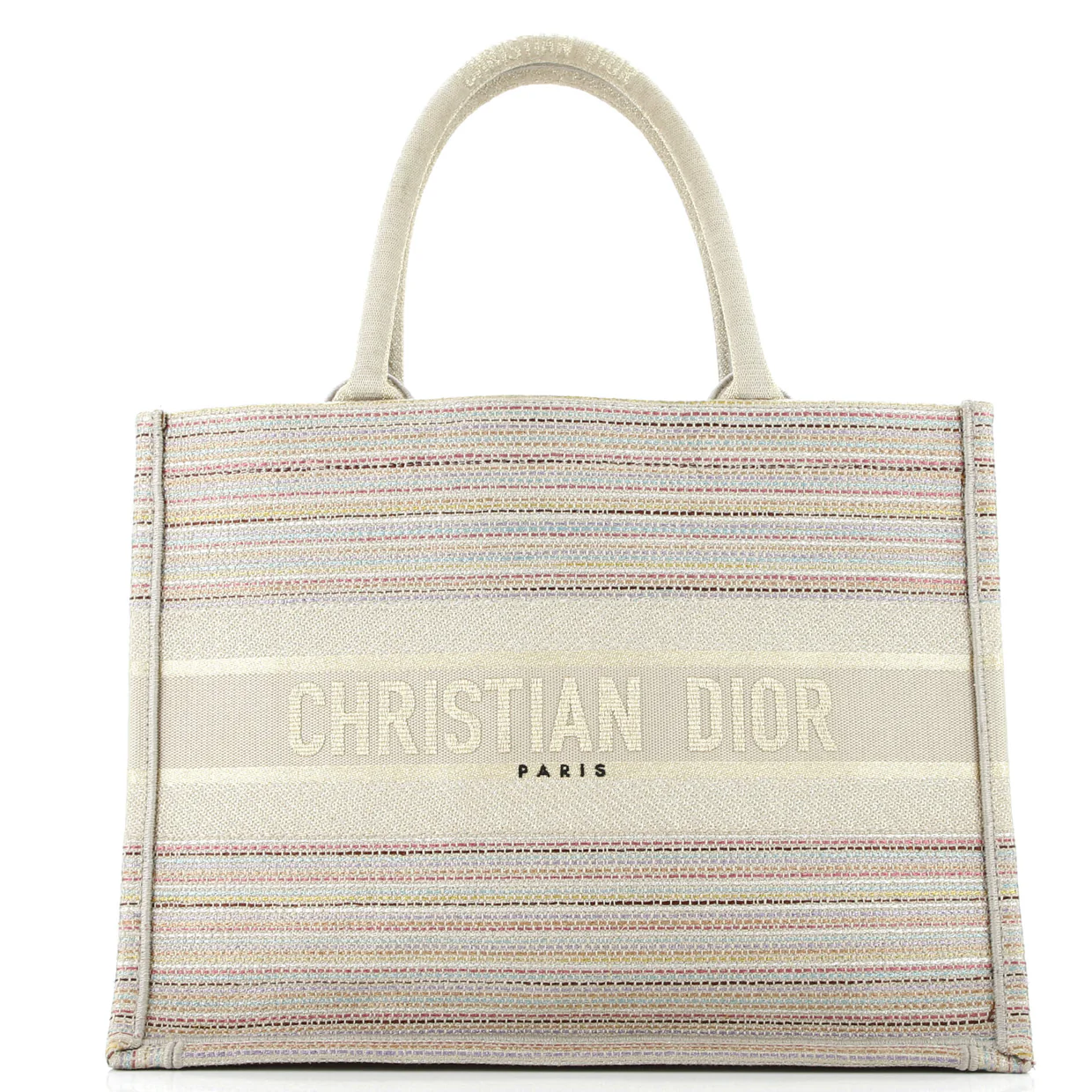 Book Tote Multicolor Stripes Embroidered Canvas Medium - Deep Luxury