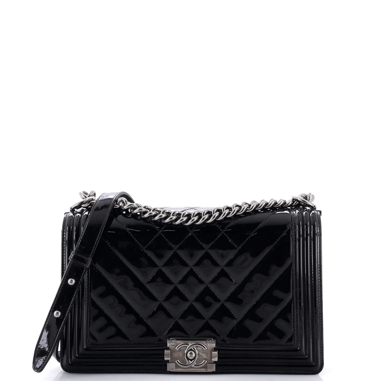 Boy Flap Bag Chevron Patent New Medium - Deep Luxury