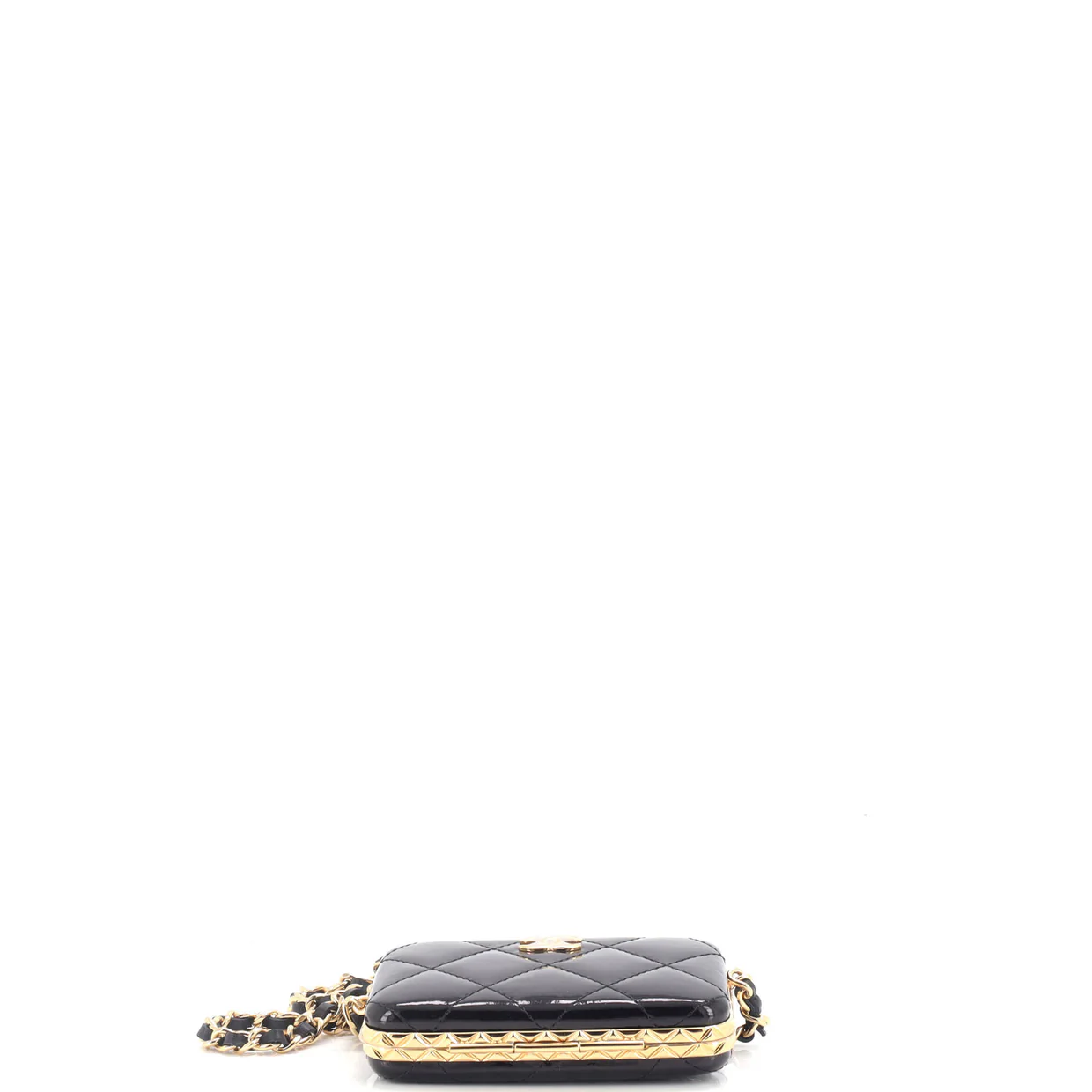 Framed Box Clutch with Chain Quilted Patent Mini - Deep Luxury