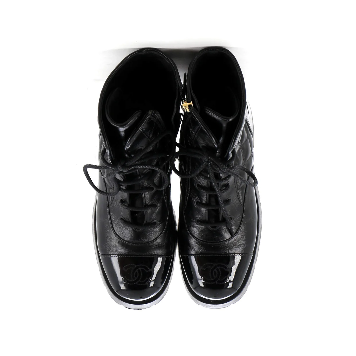 Women's Charm Chain CC Cap Toe Combat Boots Quilted Leather - Deep Luxury